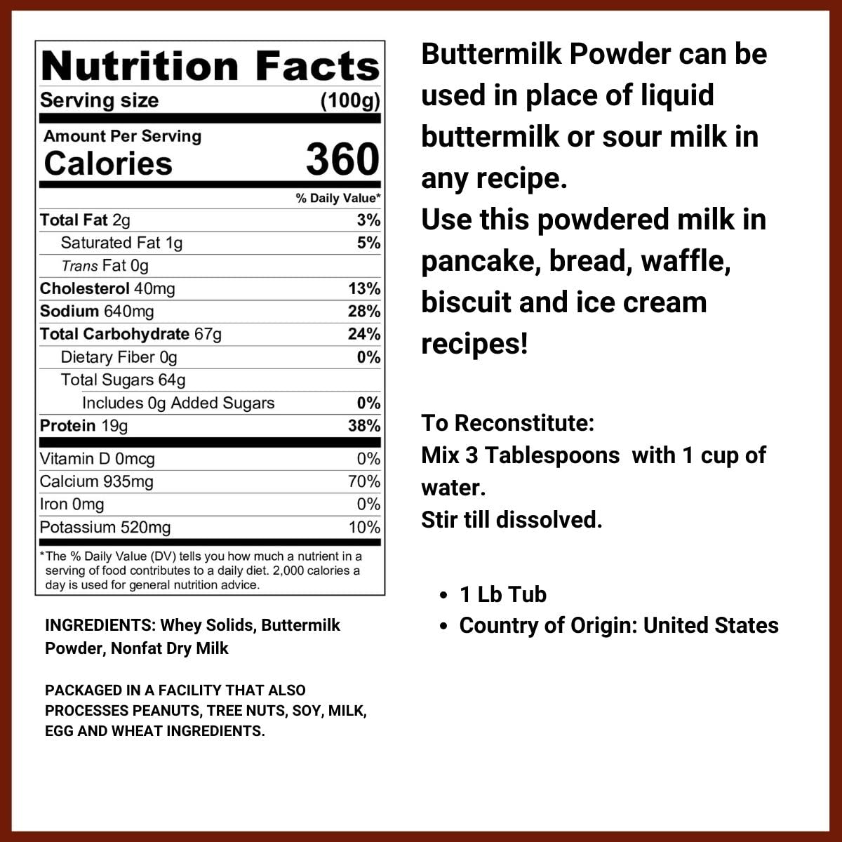 Buttermilk Powder - 1.25 Lb Container (20 Oz) - Image 3